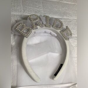 Pearl Embellished BRIDE headband with veil NEW